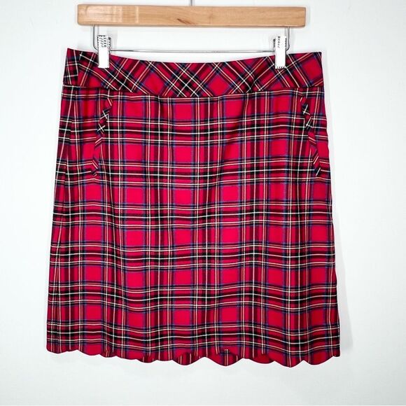 Talbots Red Tartan Plaid Scalloped Hem Wool Blend Skirt 8 Petite 8P - Picture 1 of 10